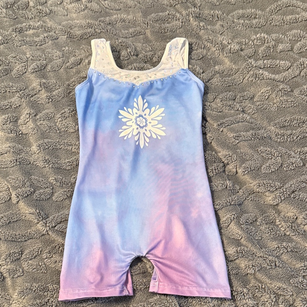Girls Blue to Pink Ombre Gymnastics Leotard with Snowflake
